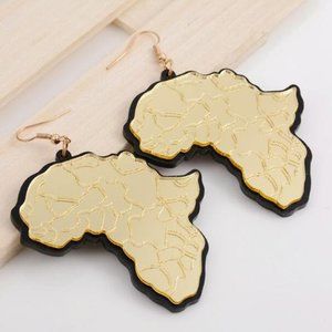 Reflective Gold Acrylic Africa Map Earrings